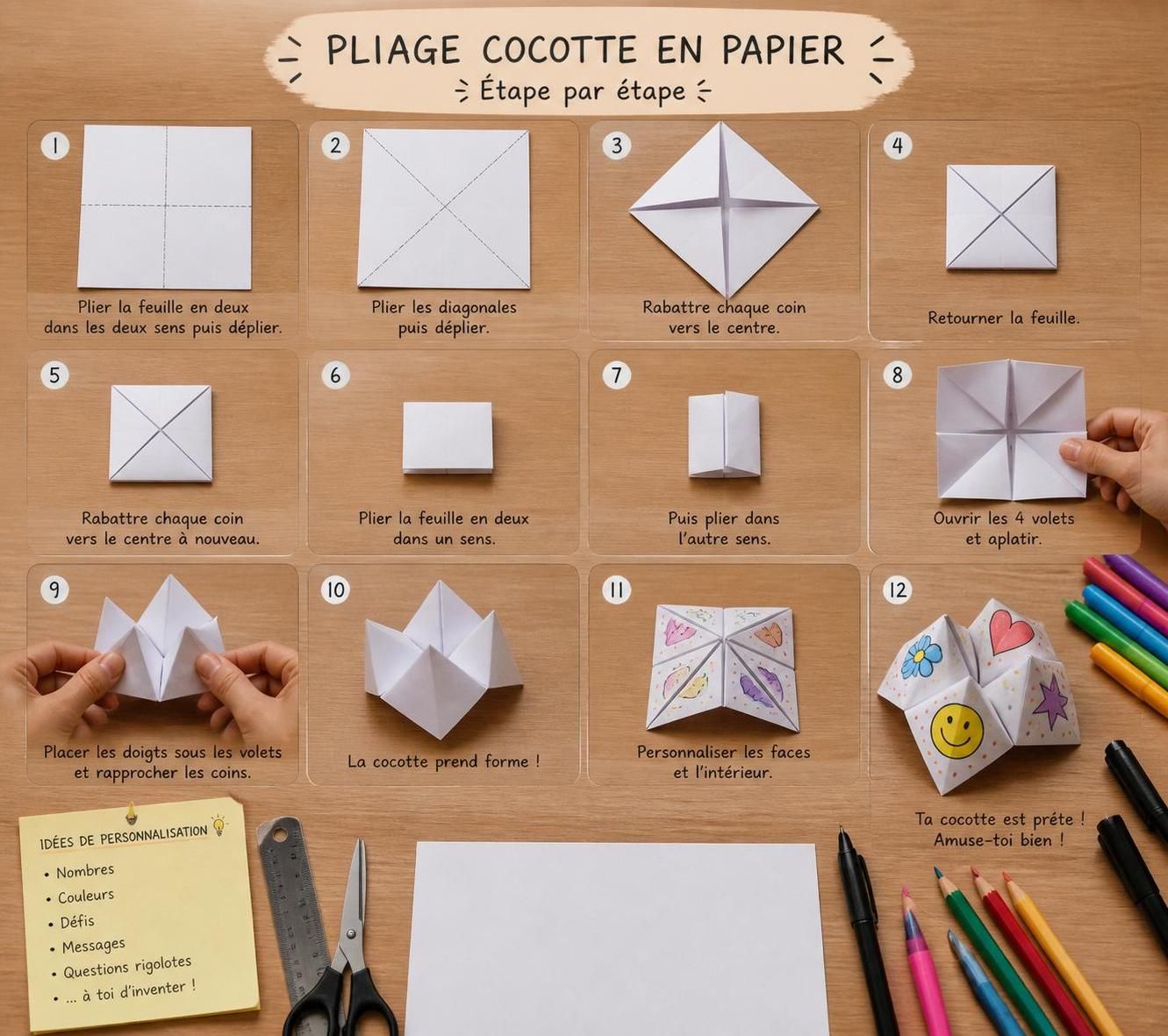 apprenez à plier une cocotte en papier facilement grâce à ce guide simple et détaillé, idéal pour pratiquer chez soi en quelques étapes.